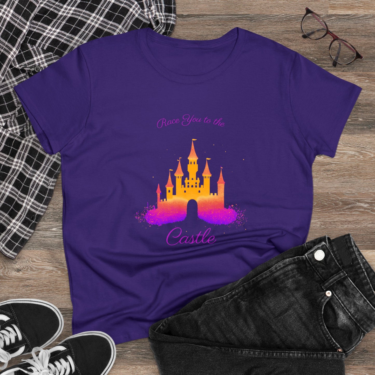 Race You to the Castle (Sunrise) - Women's Midweight Cotton Tee