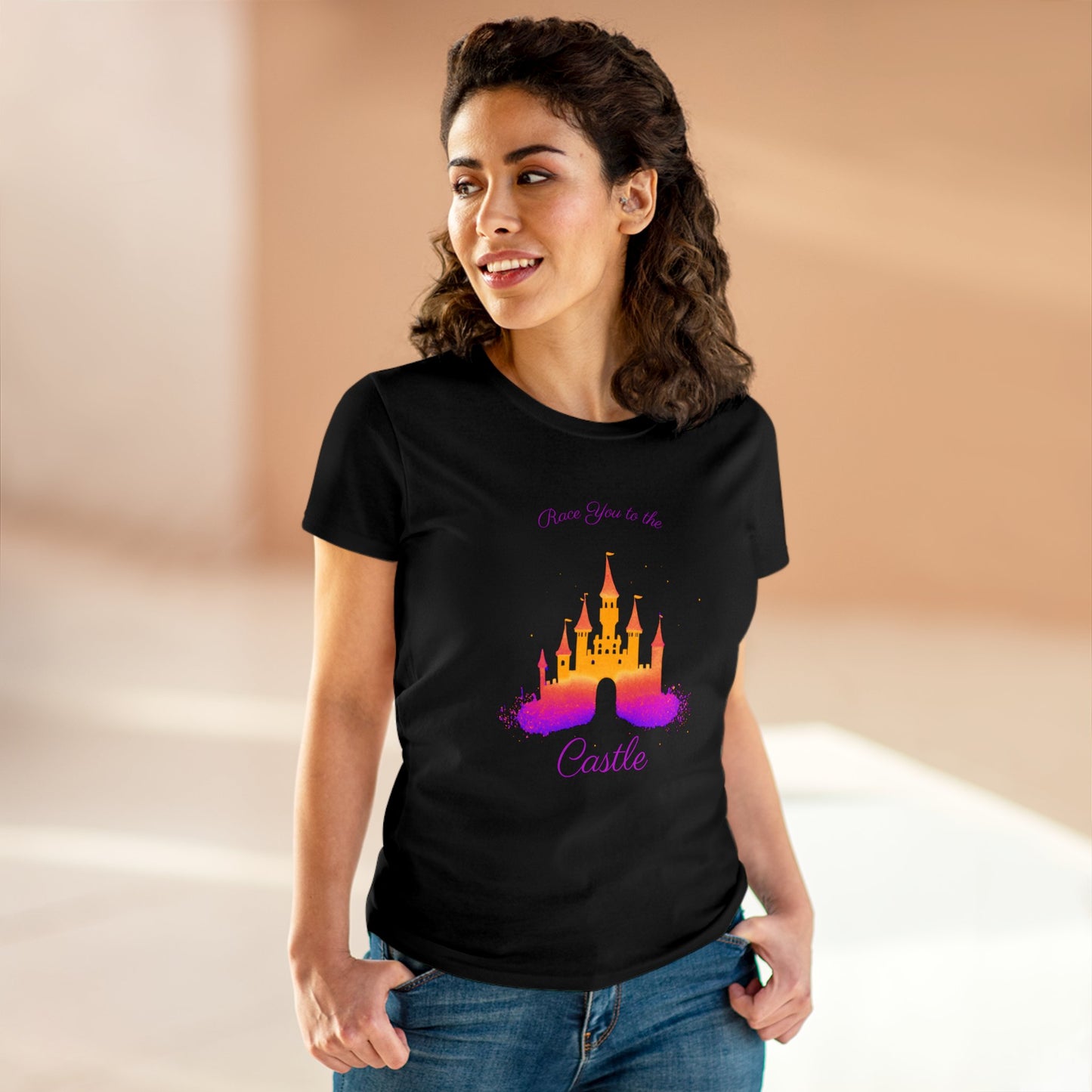 Race You to the Castle (Sunrise) - Women's Midweight Cotton Tee