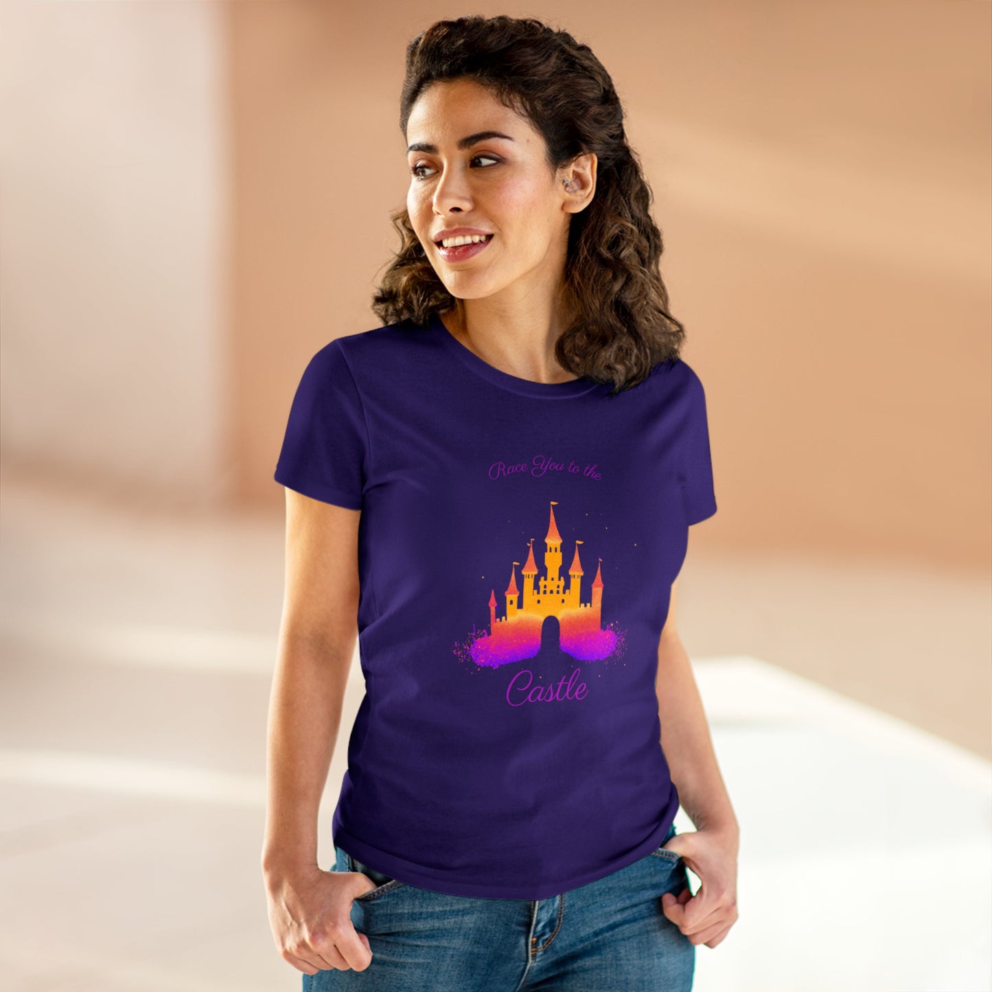 Race You to the Castle (Sunrise) - Women's Midweight Cotton Tee
