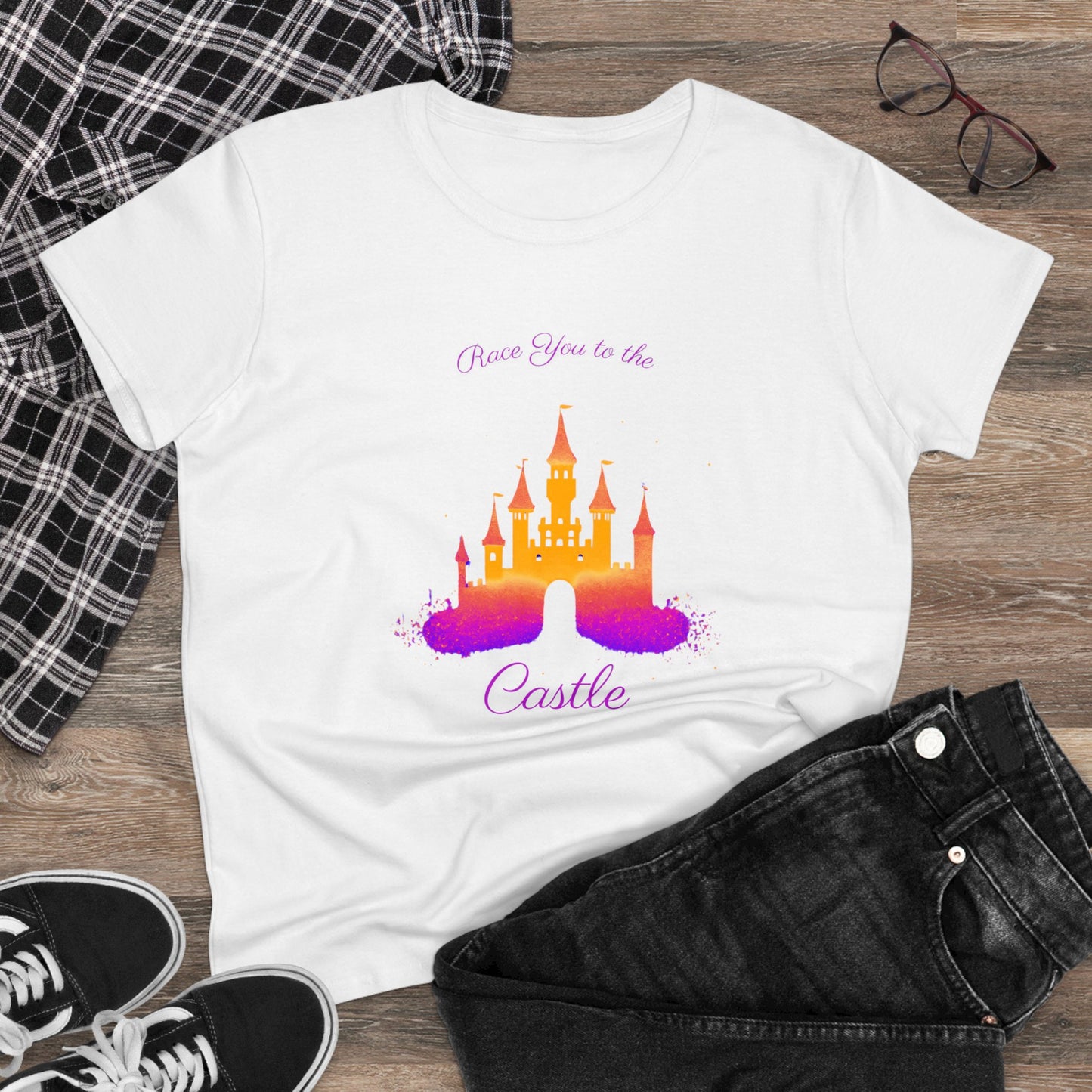Race You to the Castle (Sunrise) - Women's Midweight Cotton Tee