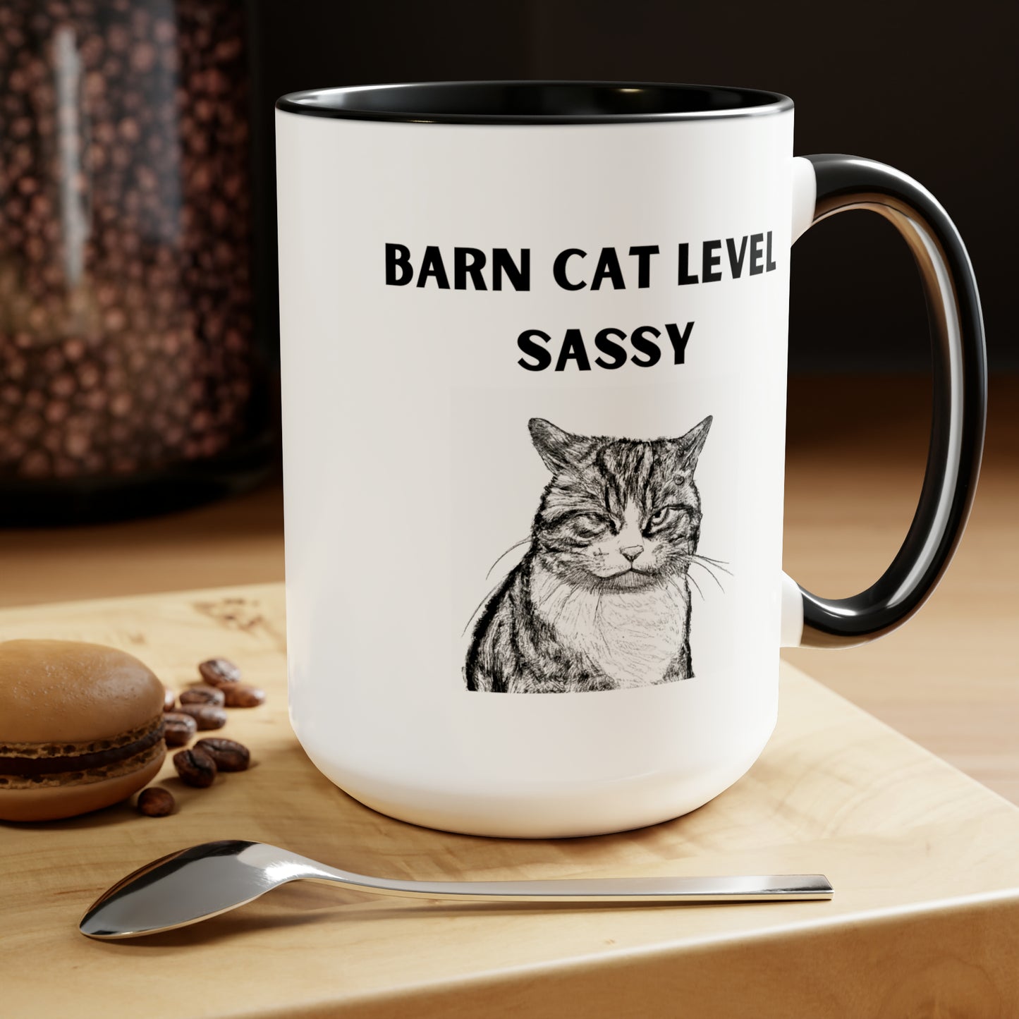 Barn Cat Level Sassy - Two-Tone Coffee Mugs, 15oz