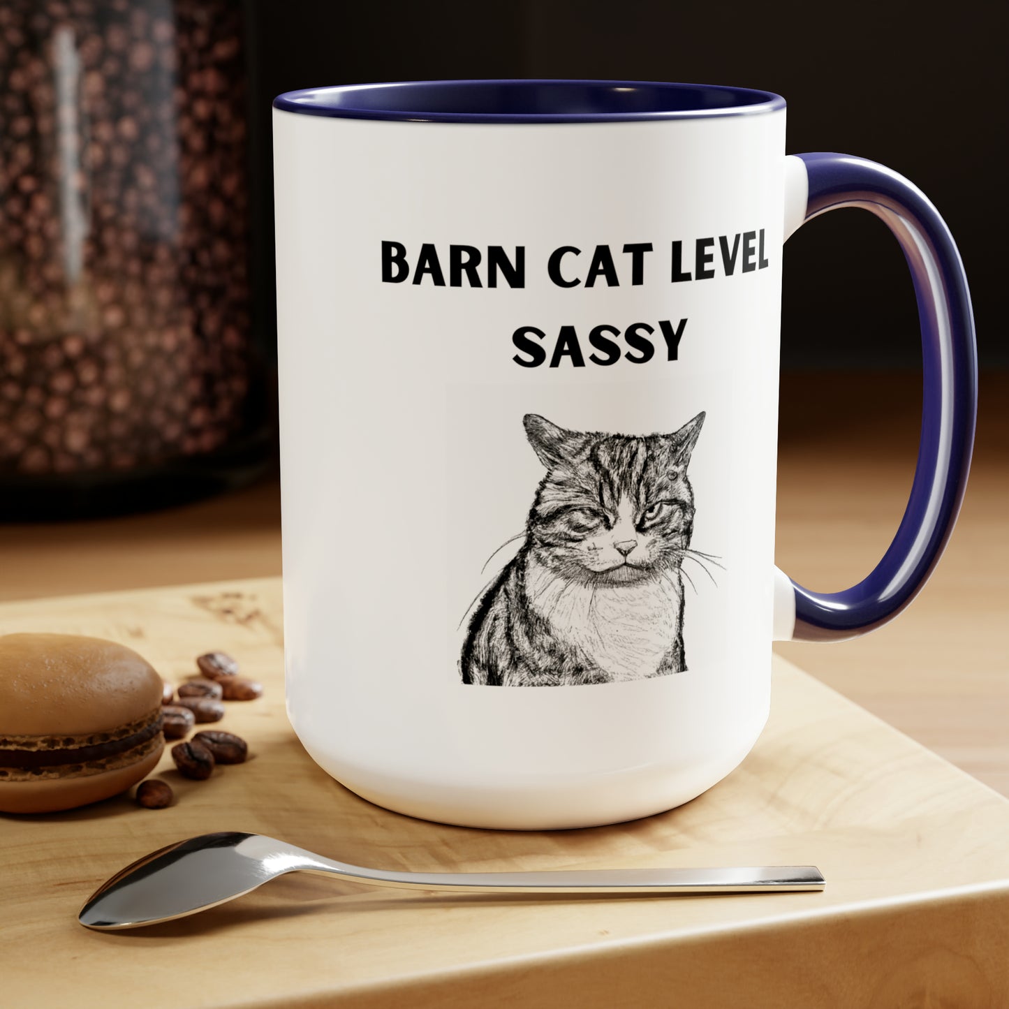 Barn Cat Level Sassy - Two-Tone Coffee Mugs, 15oz