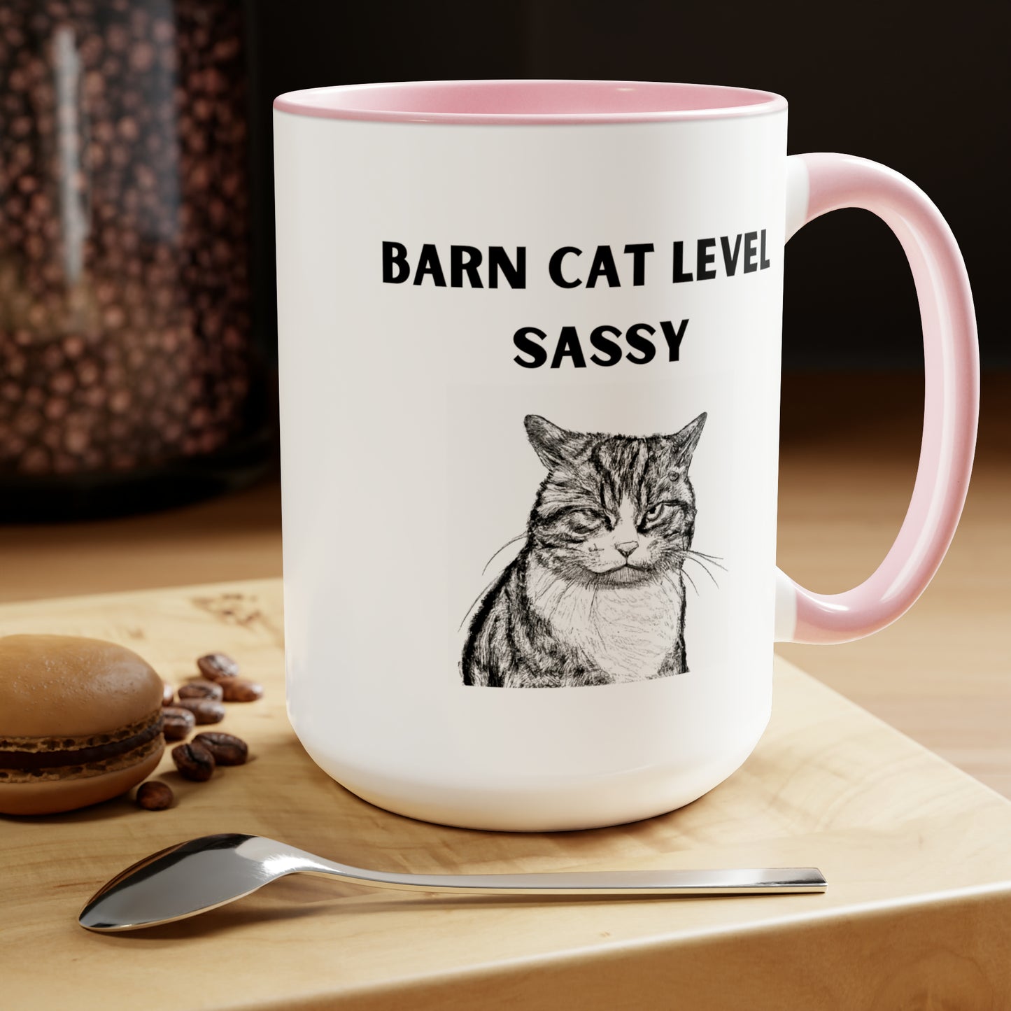 Barn Cat Level Sassy - Two-Tone Coffee Mugs, 15oz