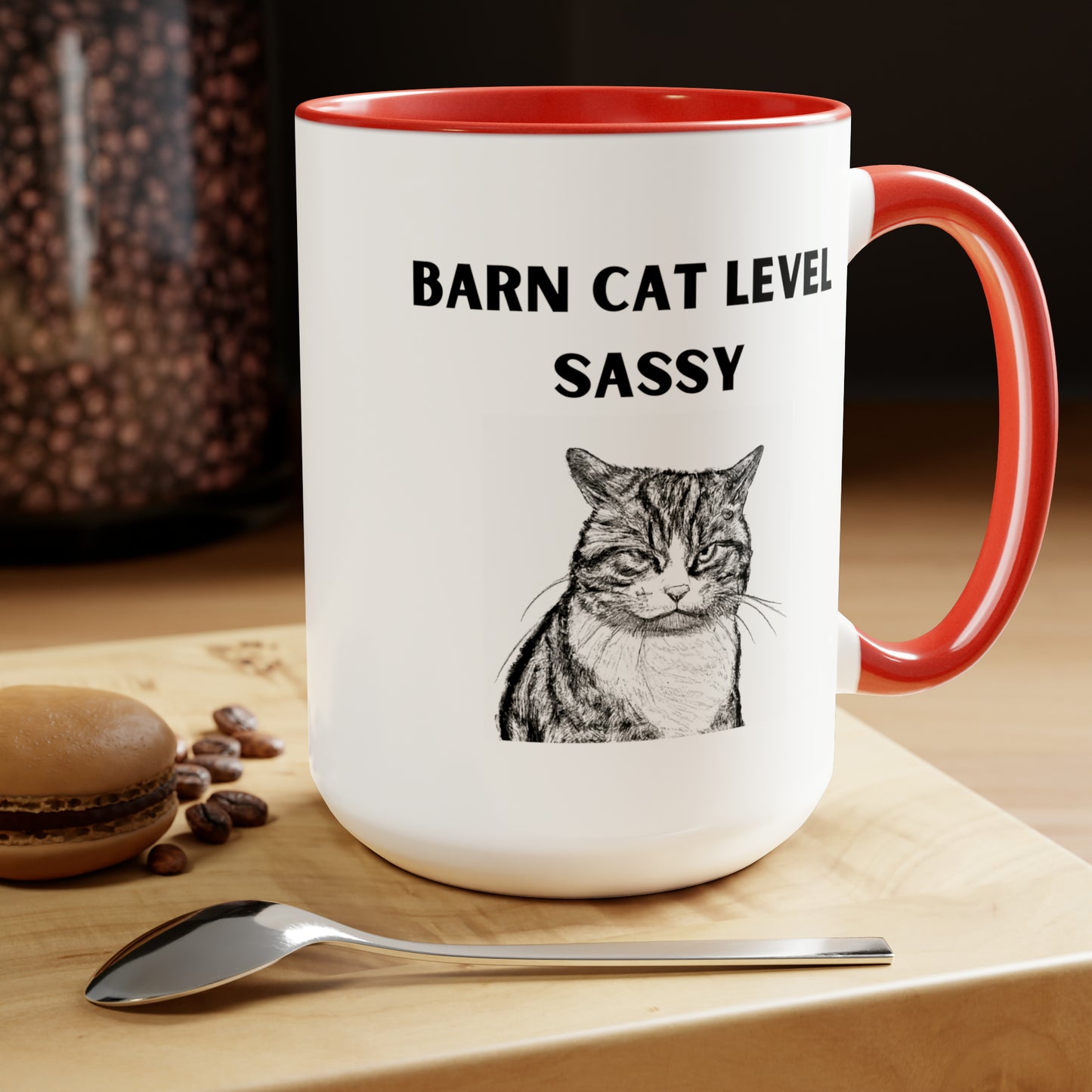 Barn Cat Level Sassy - Two-Tone Coffee Mugs, 15oz