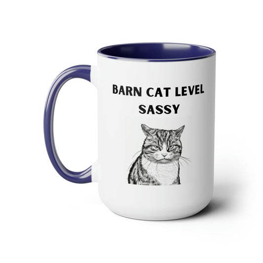 Barn Cat Level Sassy - Two-Tone Coffee Mugs, 15oz